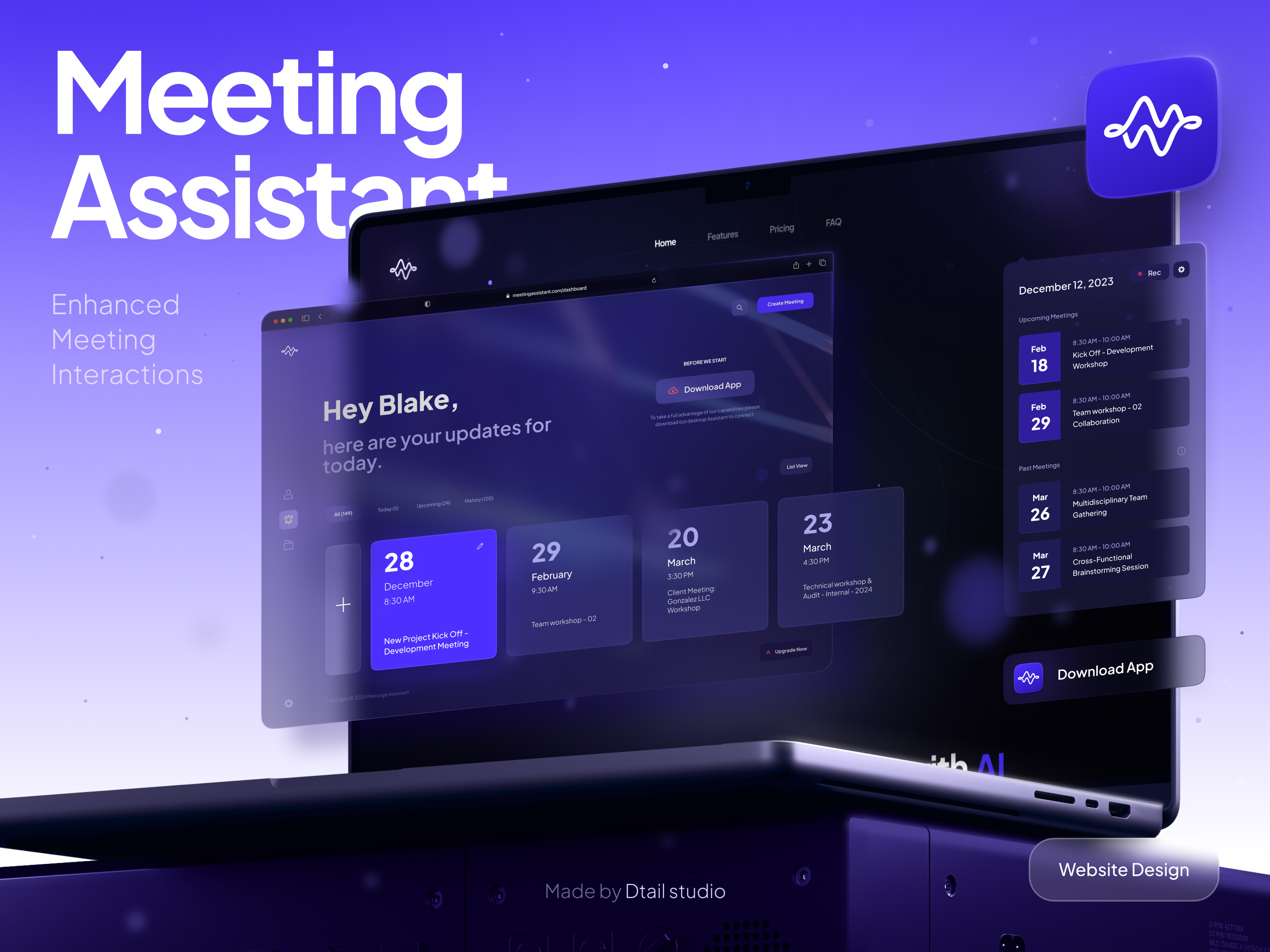 Example of AI Meeting Assistant Website Design – UI/UX for SaaS & Dashboard
