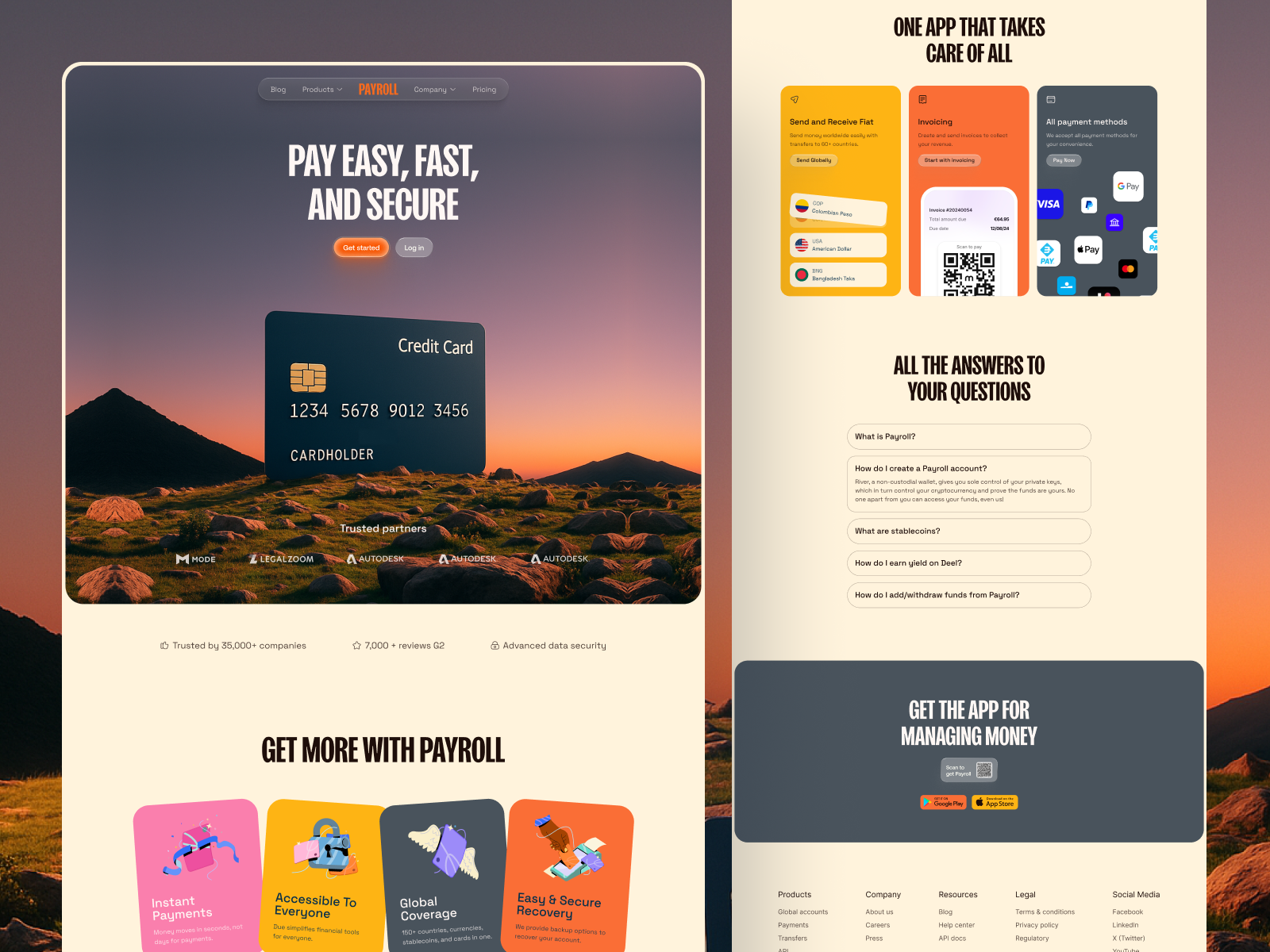 Example of Fintech Payroll Landing Page Concept