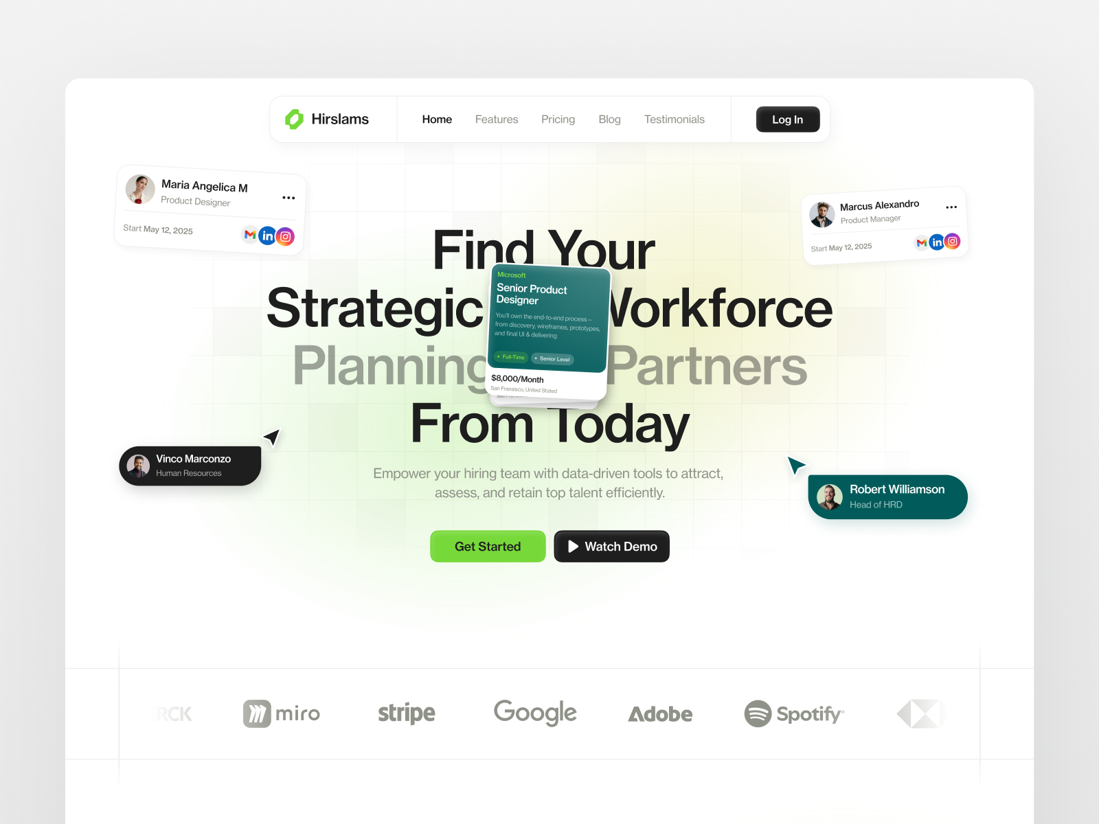 Example of Hirslams - Hiring Platform Landing Page