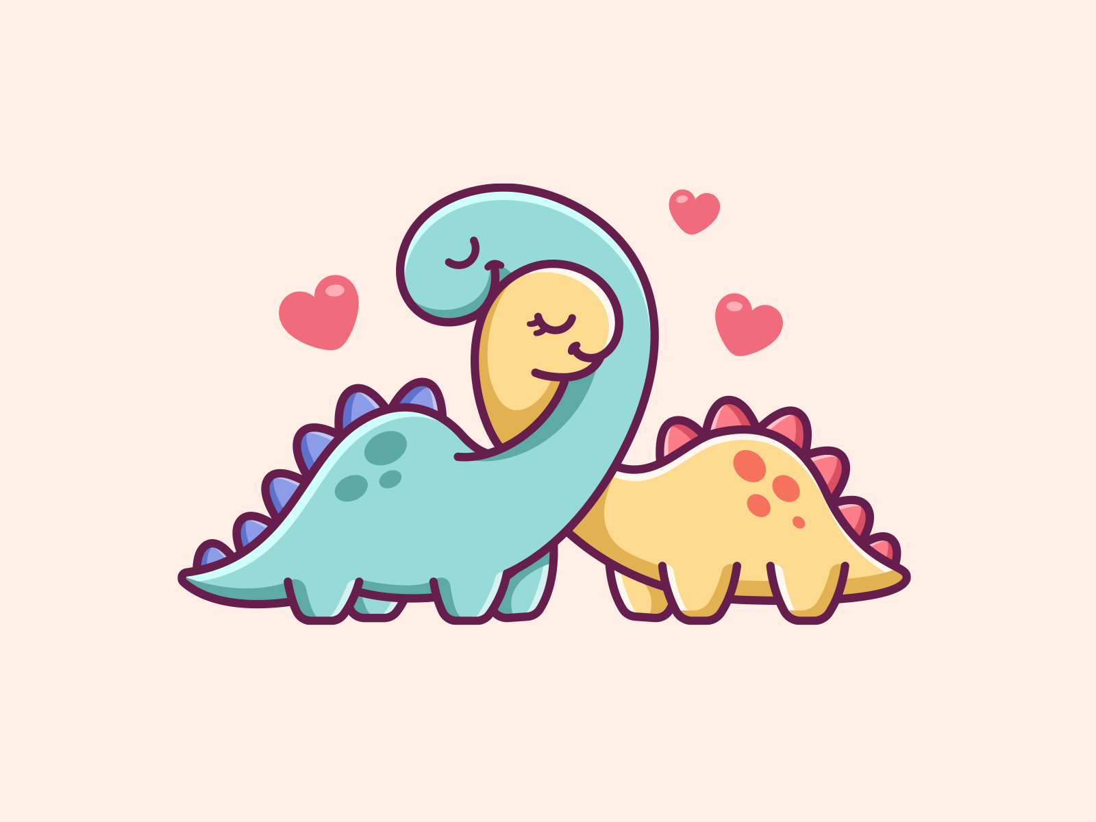 Example of Cute Dinosaurs Valentine Illustration