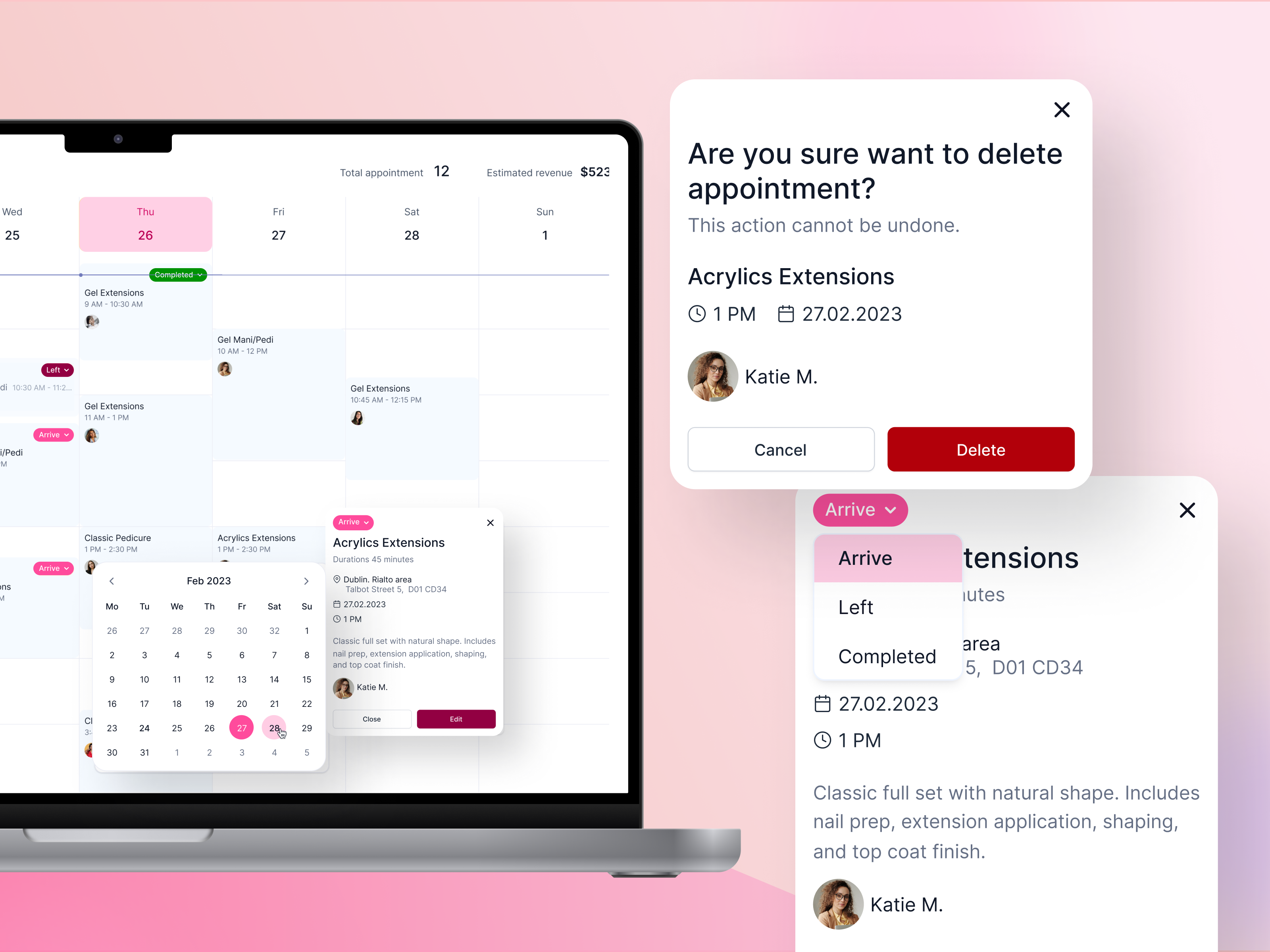 Example of Smart Scheduling Dashboard for Beauty Web App