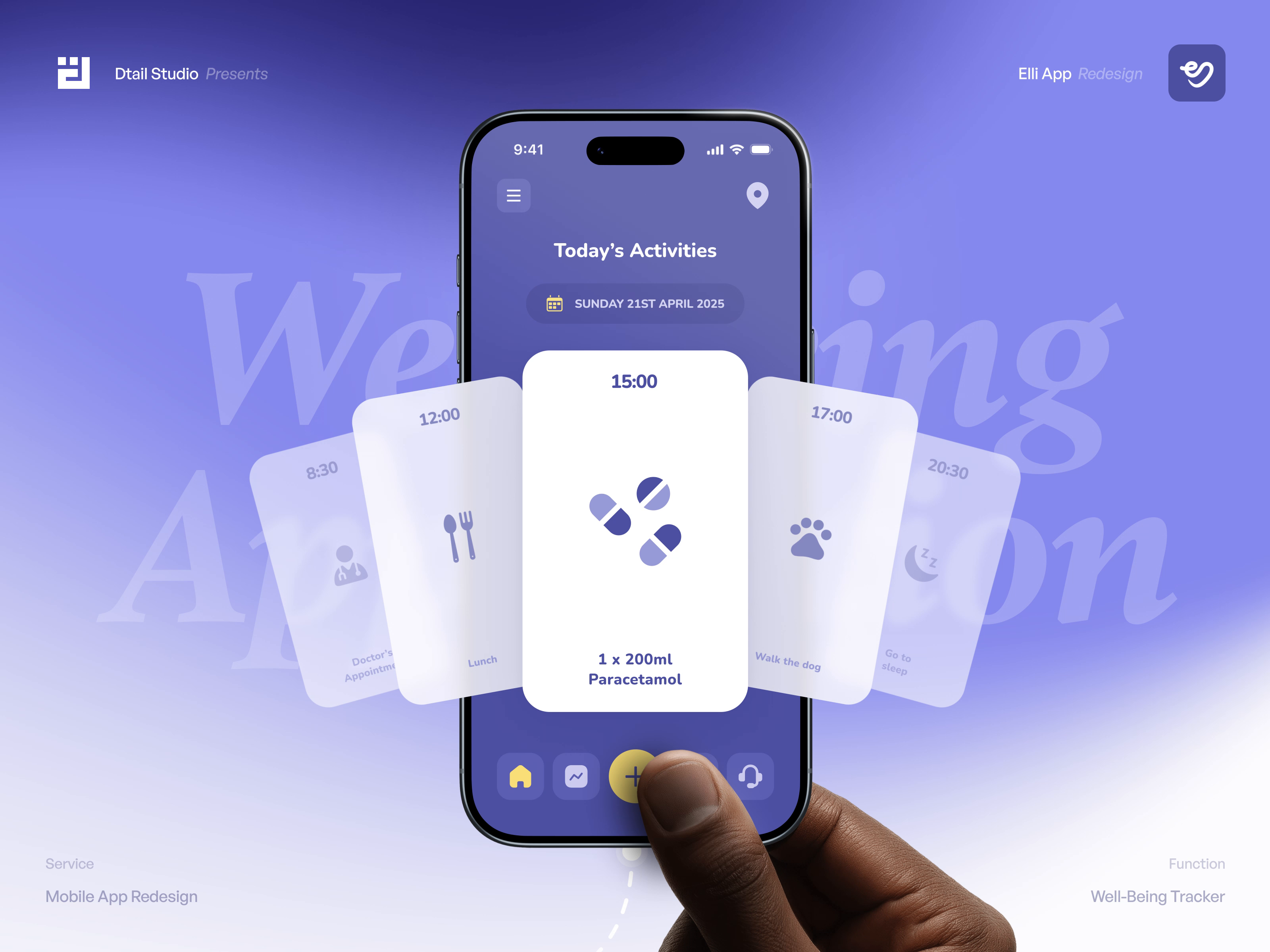 Example of Wellness App UI/UX – Care, Mood & Meds Tracker Design